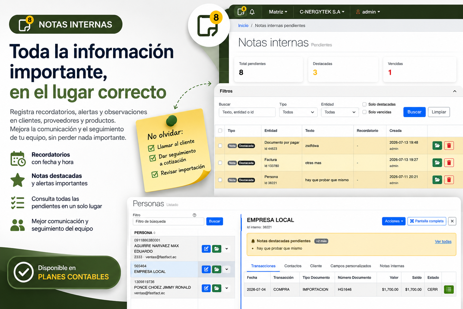 Notas internas en un ERP