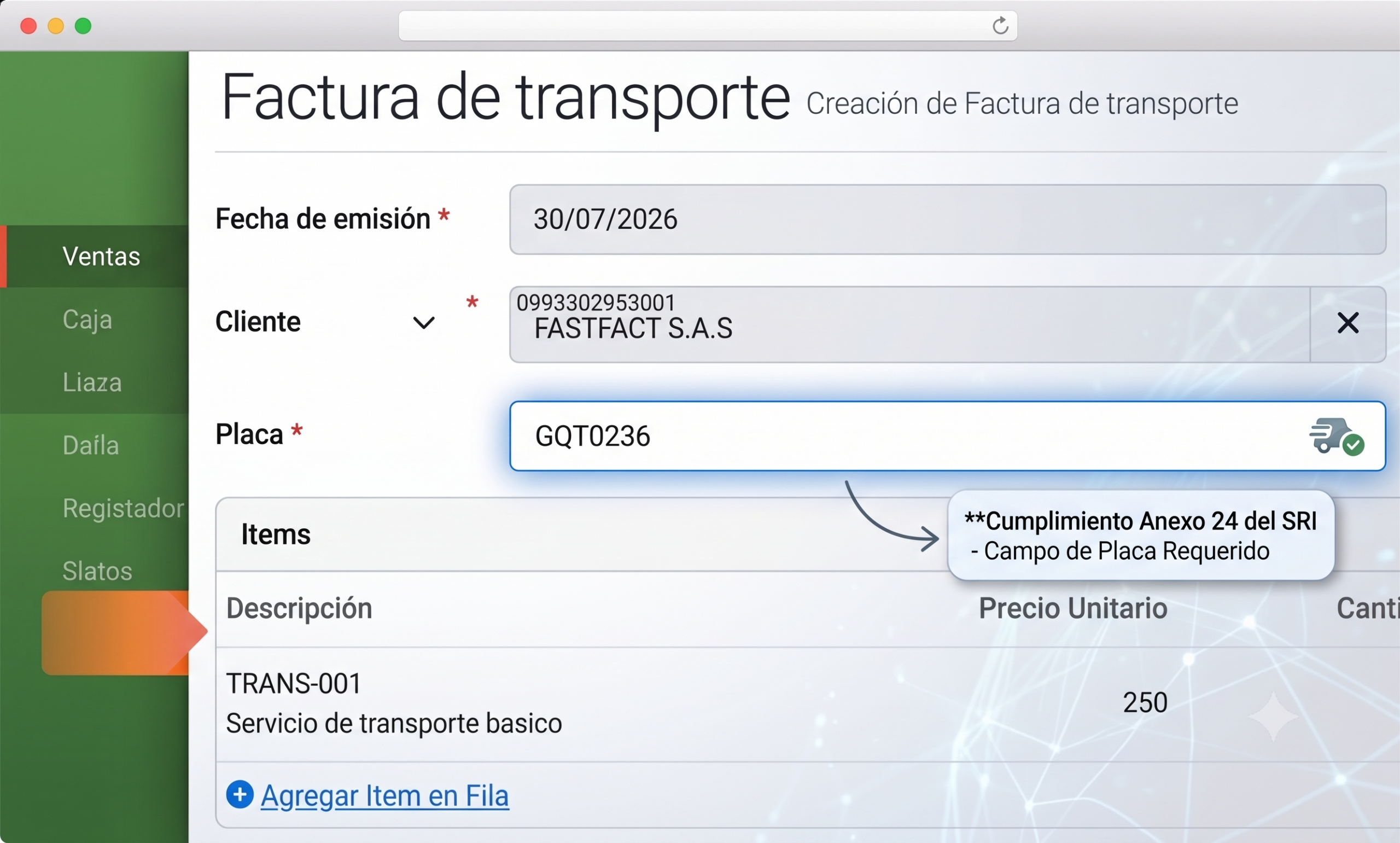 placa factura transporte